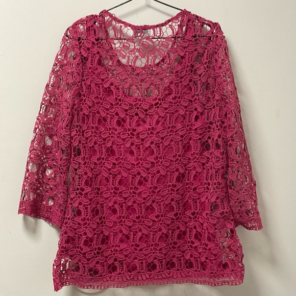 Gorgeous Brilliant Pink Floral Lace Anthony Richards Top! - Picture 3 of 13